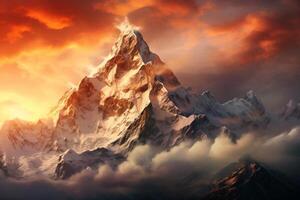 AI generated The grandeur of a mountain peak at dawn. Generative AI photo