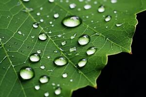 AI generated An extreme close-up of a rain-soaked leaf, revealing its veins. Generative AI photo