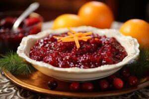 AI generated A dish of cranberry sauce with orange zest. Generative AI photo