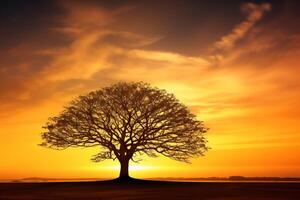 AI generated The silhouette of a tree against a golden sky. Generative AI photo