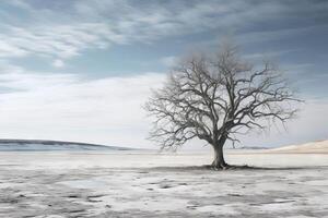 AI generated The stark beauty of a barren winter landscape. Generative AI photo