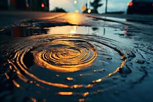 AI generated A fluid motion shot of a distorted reflection in a rain puddle. Generative AI photo