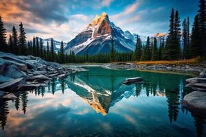 ai generado el belleza de un montaña reflejado en un calma piscina. generativo ai foto