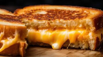 AI generated Close-up of a greasy and cheesy grilled cheese sandwich. Generative AI photo