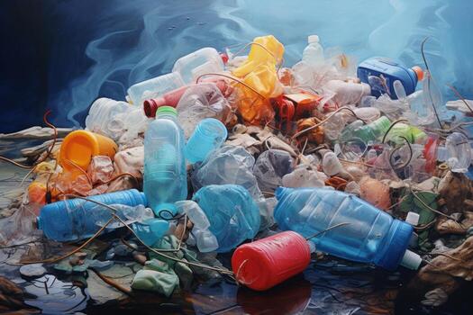 AI generated Close up of discarded plastic items being picked up, highlighting pollution issues. Generative AI photo