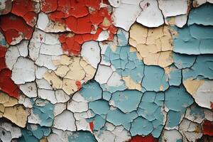 AI generated A macro shot of peeling paint revealing layers of color and texture. Generative AI photo