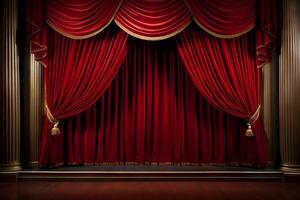 AI generated Red velvet theater curtains with elegance. Generative AI photo