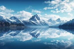 AI generated Reflection of a mountain range in a serene lake. Generative AI photo