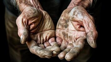 AI generated A close-up shot of weathered hands, showcasing the hard work. Generative AI photo
