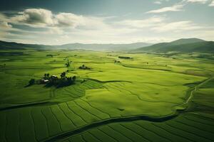 AI generated Drone view of lush green farmland. Generative AI photo