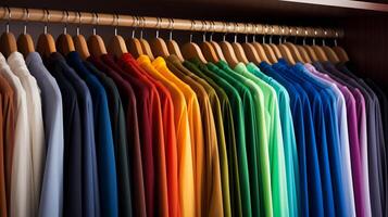 AI generated A closet with color-coded hangers. Generative AI photo