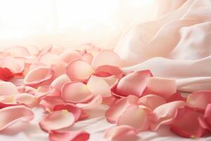 AI generated Soft-focus rose petals scattered on a bed. Generative AI photo