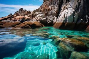 AI generated Coastal rocks meeting the turquoise waters of the ocean. Generative AI photo