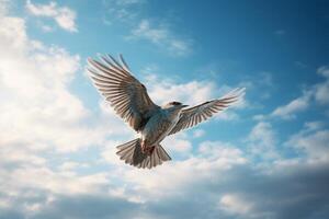 AI generated Airborne bird framed by a magnificent blue sky. Generative AI photo