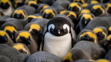 ai generado un grupo de pingüinos en pie siguiente a cada otro. generativo ai foto