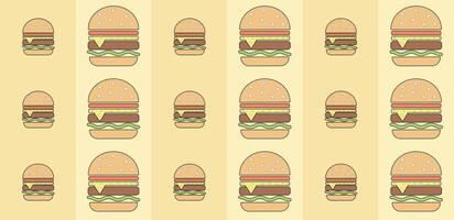Seamless Burger pattern in minimalistic style. Fast food icon. Vector illustration.