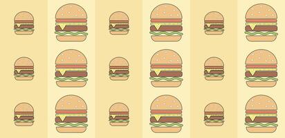 Seamless Burger pattern in minimalistic style. Fast food icon. Vector illustration.