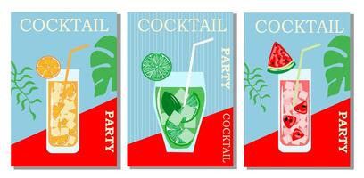 A set of cocktails and drinks in different glasses according to the menu. Alcoholic drinks. Vector illustration.