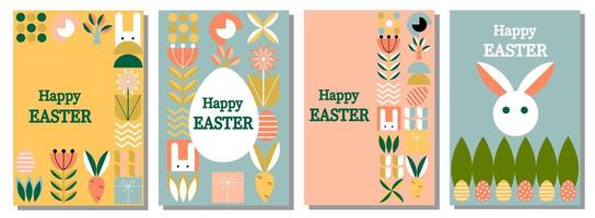 Geometric abstract pattern. Easter, eggs, flowers, plants of simple shapes. Vector illustration.