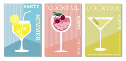 A set of cocktails and drinks in different glasses according to the menu. Alcoholic drinks. Vector illustration.