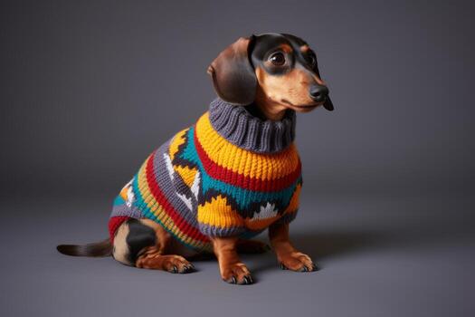 AI generated A knitted dog sweater with a playful pattern. Generative AI photo