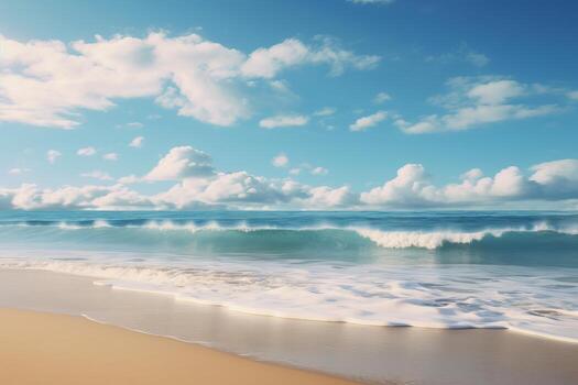 AI generated The soothing sound of waves on an afternoon beach. Generative AI photo