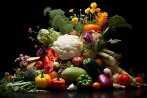 AI generated An artful arrangement of fresh, seasonal vegetables. Generative AI photo