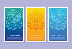 set colorful mandala invitation card vector