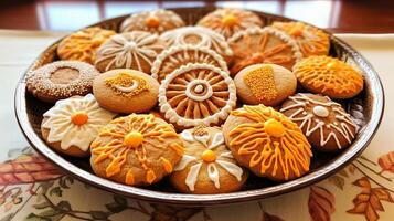 AI generated Pumpkin spice cookies arranged on a platter. Generative AI photo