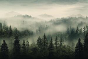 AI generated Misty forest landscape with trees fading into the distance. Generative AI photo