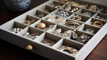 AI generated A well-organized jewelry organizer with compartments. Generative AI photo
