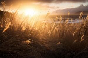 AI generated Sunlight streaming through beach grass. Generative AI photo