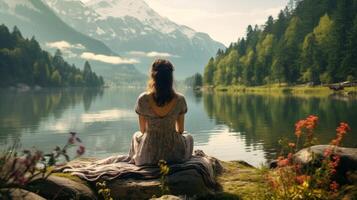 AI generated Person enjoying a peaceful moment in nature. Generative AI photo