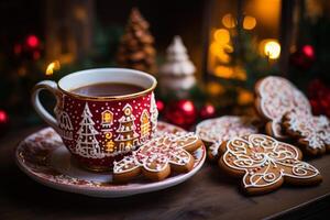 AI generated Holiday cookies and hot cocoa for a cozy and sweet celebration. Generative AI photo