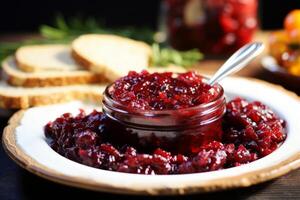 AI generated A plate of homemade cranberry relish. Generative AI photo