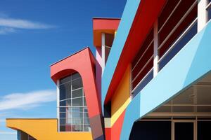 AI generated A multicolored building with a blue sky in the background. Generative AI photo