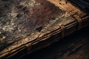 AI generated A detailed shot of the texture of an old, weathered book. Generative AI photo