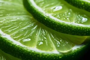 AI generated A macro shot of a sliced lime with green zest. Generative AI photo