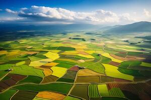 AI generated Aerial drone view of diverse crop fields. Generative AI photo