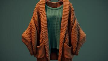 AI generated A knitted cardigan in a trendy oversized style. Generative AI photo