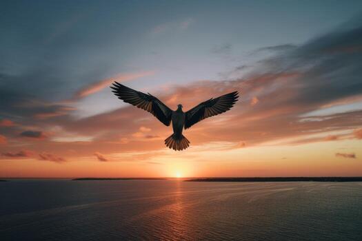 AI generated Aerial acrobatics of a bird against the horizon. Generative AI photo