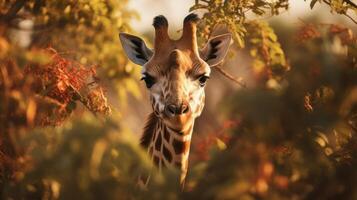 AI generated A close up of a giraffe's face and neck. Generative AI photo