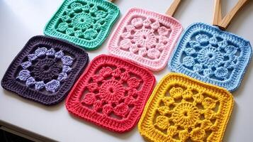 AI generated Crocheted dishcloths in various patterns. Generative AI photo