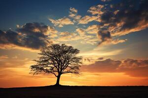 ai generado el silueta de un árbol en contra el tarde cielo. generativo ai foto