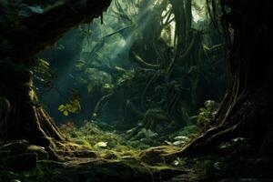 AI generated Ancient forest with a rich tapestry of plant life. Generative AI photo