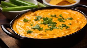 AI generated Delicious and greasy buffalo chicken dip. Generative AI photo