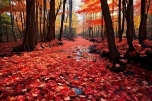AI generated Autumn leaves carpeting the forest floor in a riot of color. Generative AI photo