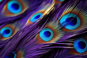 AI generated Macro image showcasing the intricate patterns of a peacock feather. Generative AI photo