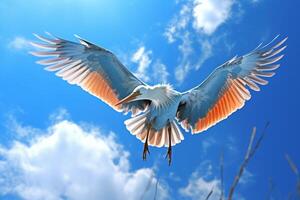 AI generated Airborne bird framed by a brilliant blue sky. Generative AI photo