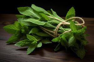 AI generated A bundle of mint leaves with a refreshing scent. Generative AI photo